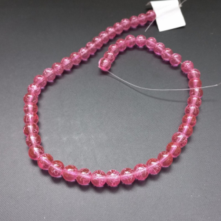 Korálek, sklo, 8mm, práskaný růžový, návlek cca 39 cm ( cca 56 ks ) / balení 3 návleky