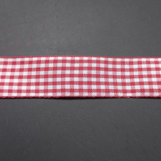 Stuha dekorační polyester "káro" 25 mm, červeno-bílá / balení 14 m