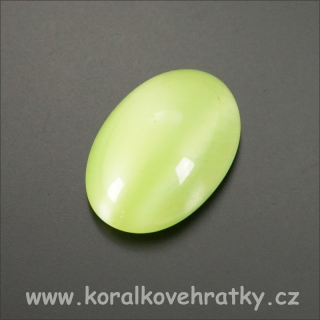 Kabošon sklo ovál 14x10 mm - kočičí oči, zelený / balení 4 ks