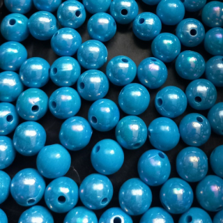 Korálky plast kulička s efektem pokovu , 10mm - modrá / balení 102 ks