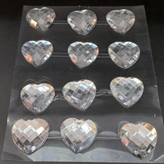 Samolepicí dekorační nálepky srdce 25x25mm, stříbrné, 12 ks