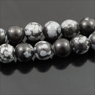 Obsidián vločkový - sněžný, 8mm, minerální korálky / balení 20 ks