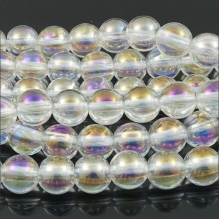 Minerální korálky, 6mm, Křišťál s povrchovou úpravou pokovením "Aqua Aura" ( balení 30 ks )