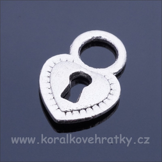Přívěšek srdcový zámek 17 mm, barva platina (balení 21 ks)