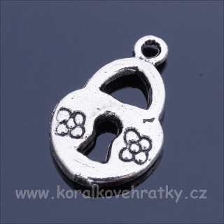 Přívěšek zámek 14x10 mm, barva platina (balení 12 ks)