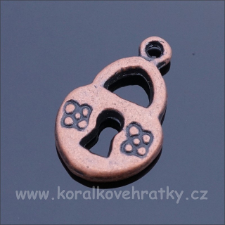 Přívěšek zámek 14x10 mm, barva staroměď (balení 20 ks)
