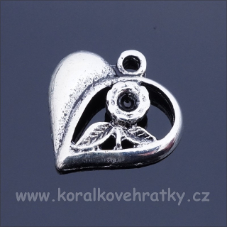 Přívěšek srdce 14x13mm, barva platina (balení 30 ks)