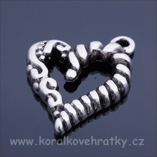 Přívěšek srdce 20x17mm, barva platina (balení 10 ks)