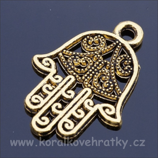 Přívěšek kov, ruka Fátimy 20x15mm antické zlato (balení 20 ks)