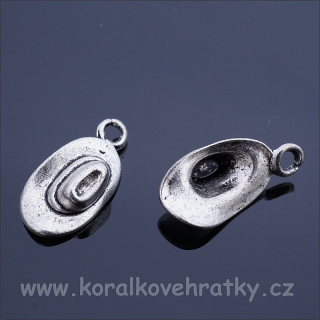 Přívěšek klobouk 16x8 mm, barva platina (balení 10 ks)