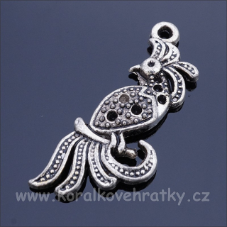 Přívěšek páv 31x14mm, barva platina (balení 7 ks)