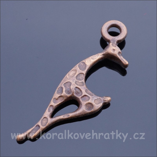 Přívěšek žirafa 30x10 mm, barva staroměď ( balení 10 ks )