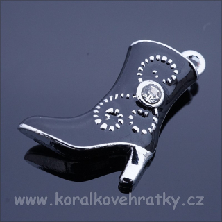 Přívěšek smalt kozačka 19x16x6 mm, černá / balení 6 ks