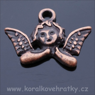 Přívěšek, hlava anděla, kov, 15x20mm, barva staroměď (balení 20 ks)
