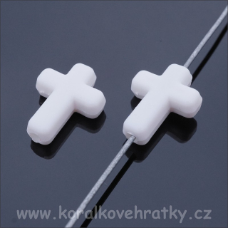Korálek mezikus kříž, plast bílý,15x12mm, ( balení 40 ks )