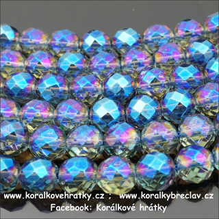 KŘIŠŤÁL kouřový, pokovený, 8mm, fasetovaný, minerální korálky / balení 18 ks