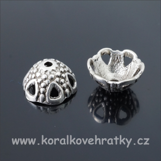 Kaplík pevný zdobený 11 mm, platina ( balení 12 ks )