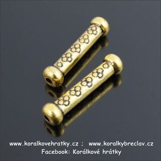 Korálek, kov, 22x5mm, barva starozlatá (balení 10ks)