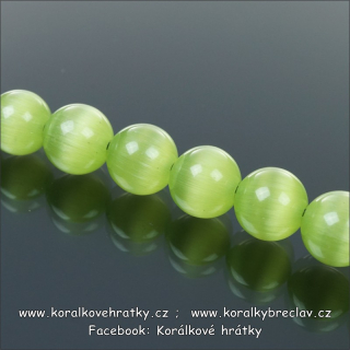 Korálky mačkané kočičí oči, 8mm, sklo, barva č.12 - zelená (balení 25ks)