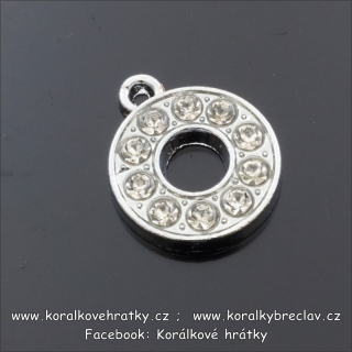 Přívěšek písmeno se šatony,výška 18mm, barva stříbrná, O
