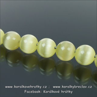 Korálky mačkané kočičí oči, 8mm, sklo, barva č.10 - žlutozelená sv. (balení 20 ks)