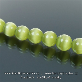Korálky mačkané kočičí oči, 8mm, sklo, barva č.11 - zelená oliva (balení 20 ks)