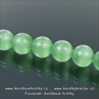 Korálky mačkané kočičí oči, 8mm, sklo, barva č.14 - zelená (balení 5 ks)