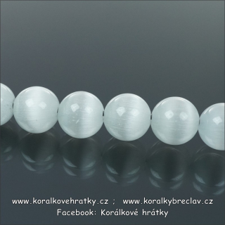 Korálky mačkané kočičí oči, 8mm, sklo, barva č.16 - bílá (balení 20 ks)