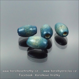 Korálky dřevěné, tvar olivka, barva navy, cca. 8x5mm (balení 15g)