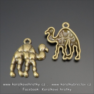 Přívěšek velbloud, kov, 23x18mm, barva staromosaz (balení 12ks)