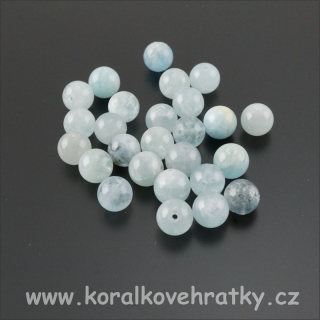 AKVAMARÍN, cca. 7,5-8,5 mm, minerální korálky / balení 3 ks