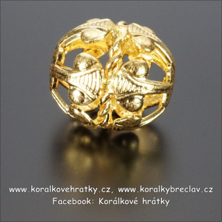 Korálek filigránový, kov, 17x16 mm, barva zlatá (balení 100 ks)
