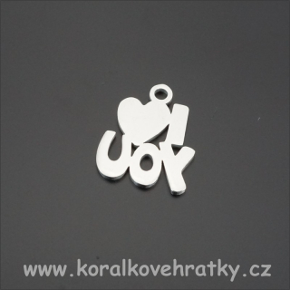 Přívěsek I love you, nerez ocel, 14x12mm / balení 3 ks