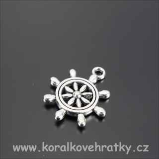 Přívěsek kormidlo, kov, 23x19x3,5mm, barva platina / balení 5 ks
