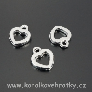 Přívěsek srdce, kov, 12x10mm, barva platina (balení 12 ks)