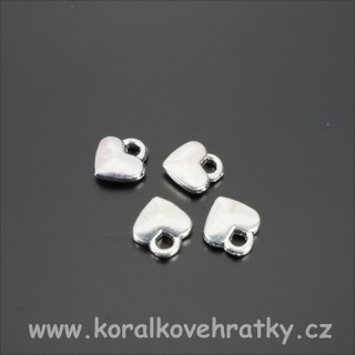Přívěsek srdce, kov, 8x7mm, barva platina (balení 24 ks)