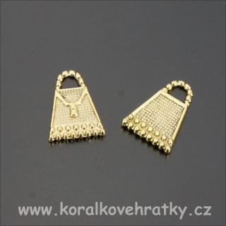 Přívěsek taška, kov, 17x12mm, barva starozlato (balení 20 ks)