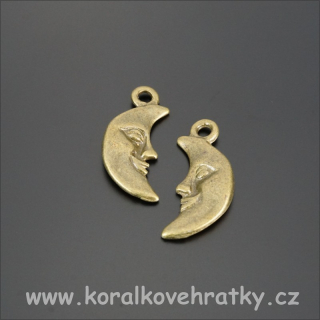 Přívěsek měsíc, kov, 19x7mm, barva staromosaz (balení 21 ks)