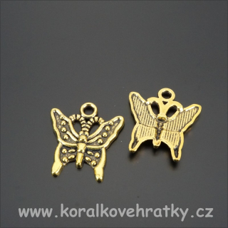 Přívěsek motýl, kov, 18x16mm, barva zlato (balení 20 ks)