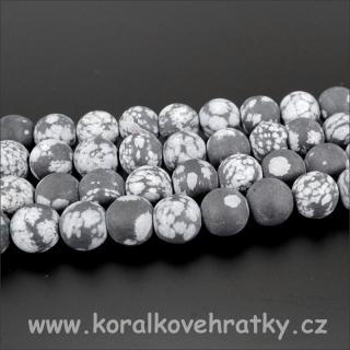 Minerální korálky, 8mm, Obsidián vločkový - sněžný - MATNÝ / balení 10 ks
