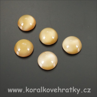 Kabošon, sklo, 8mm, barva žlutohnědá tzv. kočičí oči (balení 20 ks)