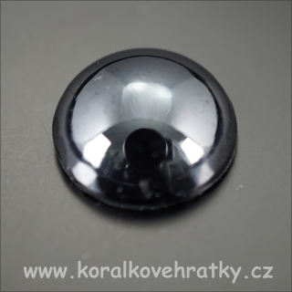 Kabošon, sklo, 14mm, barva hematit/ balení 7 ks