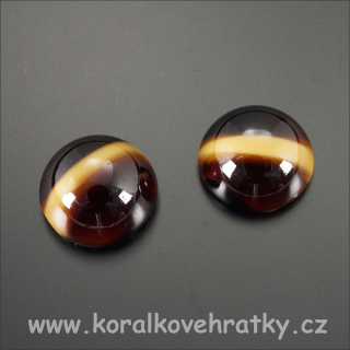 Kabošon, sklo, 12mm, barva tygří oči (balení 20 ks)