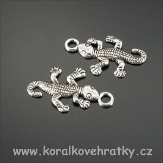 Přívěsek ještěrka, kov, 25x15mm, barva platina (balení 20 ks)