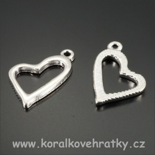 Přívěsek srdce, kov, 20x15mm, barva stříbrná (balení 20 ks)